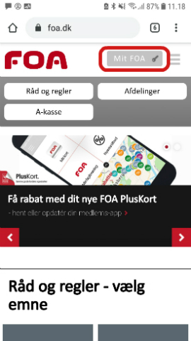 Screenshot fra en telefon med styresystemet Android. Mit FOA er fremhævet.